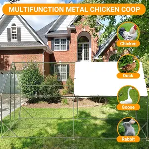 13FT Heavy-Duty Galvanized Steel Walk-in Chicken Coop, Outdoor Predator-Safe Poultry Cage for Chickens/Ducks with Weatherproof UV-Protection Cover, Lockable Double Doors & Peaked Roof - Backyard Farm Enclosure
