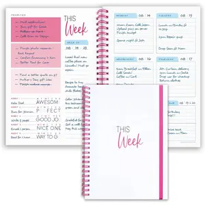 Weekly Planner Spiral Bound Notebook A5 - Undated Planner - To Do List Notebook - Habit Tracker - 52 Weeks - Daily Planner Undated for Home Work Office Business - Goal Planner - Cute Planner (Pink)
