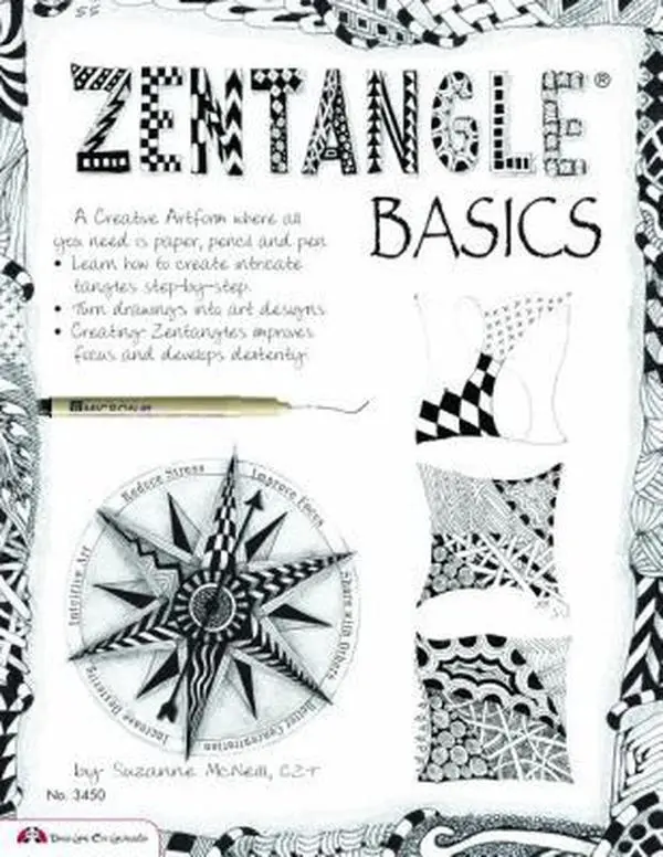USED Book - Zentangle Basics: A Creative Art form Where All You Need Is Paper Pencil & Pen (Design Originals) 25 Basic Tangles Step-by-Step; Turn Drawings into Art Designs, Improve Focus, & Develop Dexterity by Suzanne McNeill (Paperback) - english