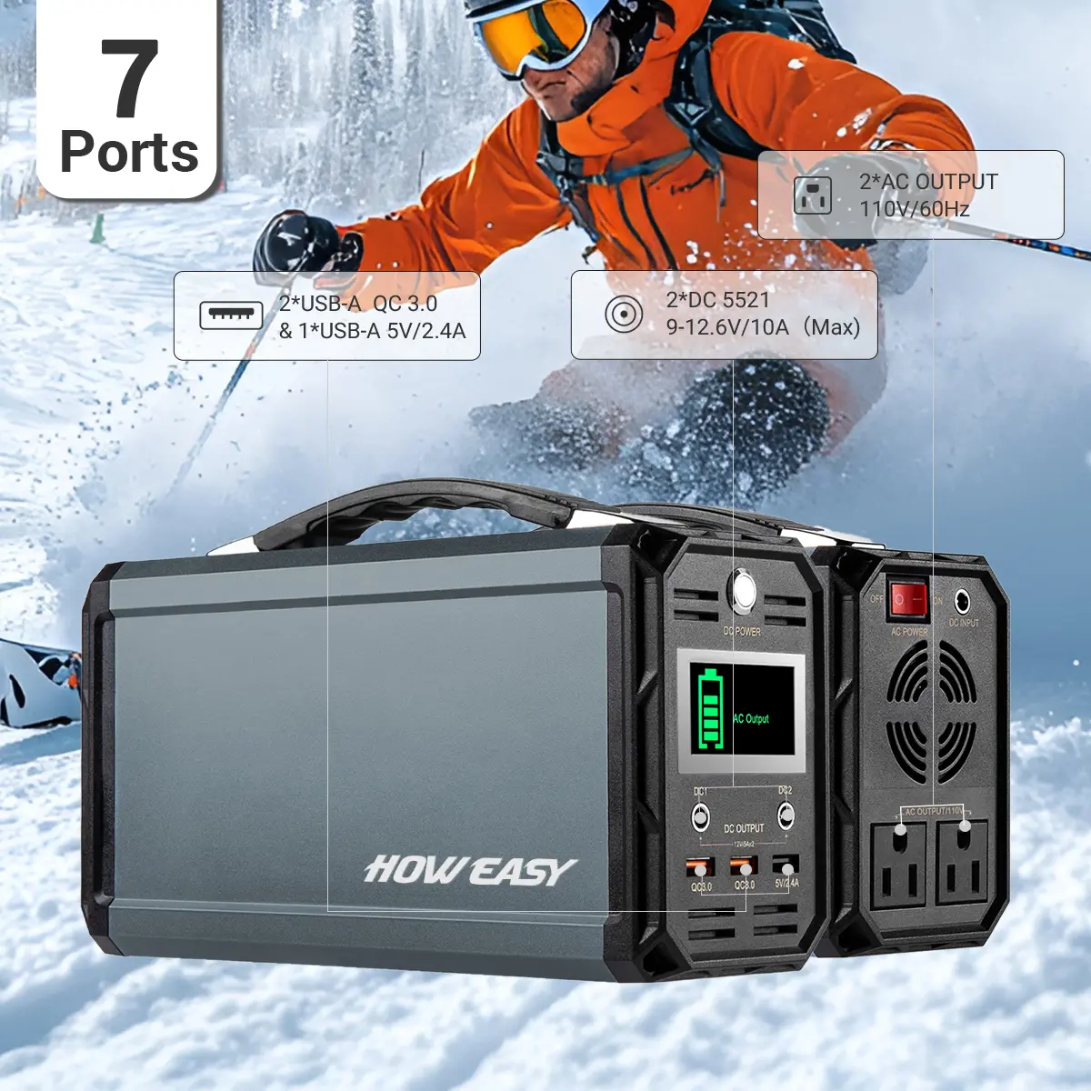 Howeasy Aluminum Alloy 300W Portable Power Station, 222Wh Lithium Battery, AC Socket/QC3.0/DC, for Phones, Laptops, Cameras, Headsets & More, Mobile Power Battery, Portable Edc, Power Unit, Edc Gear