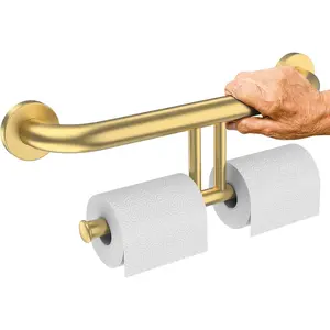 Brushed  Grab Bar w/Double Toilet Paper Holder,  Stainless Steel Safety Grab Bar for Bathroom Toilet, Wall Mounted Shower Support Bar for , Handicap Toilet Tissue Holder