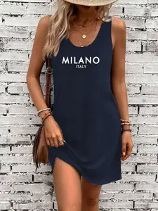 Luneh Ladies' Casual Minimalist Milan Print Vest Dress, Suitable For Summer,Vacation Outfits Women,Summer Dresses For Women