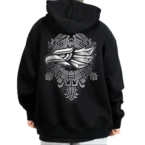 Unisex Mexican Aztec Eagle Graphic - Menswear Tops, Medium-Heavy Polyester-Cotton Fabric, Loose Fit for Easy Layering, Casual Streetwear, Chicano Style Gifts