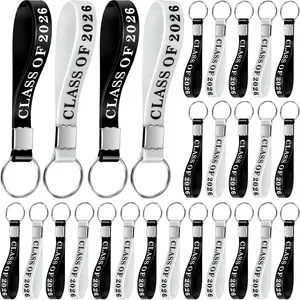 50 Pcs Class of 2026 Graduation Keychains Silicone Rubber Keyring Graduation Party Favors Gifts(White, Black)