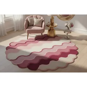 Taj Rainbow Hand Tufted Round Rug - Pink