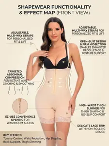 Women's Full Body Shaping Jumpsuit, High Waist Belly Control Bodysuit, Smooth Thong Panties with Front Slit, Suitable for Various Occasions