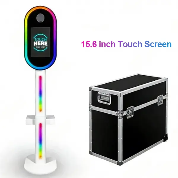GO360BOOTH 15.6'' Touch Screen DSLR Photo Booth Selfie Machine with RGB Light and Light Case Applicable to Cmaera Printer for Rental