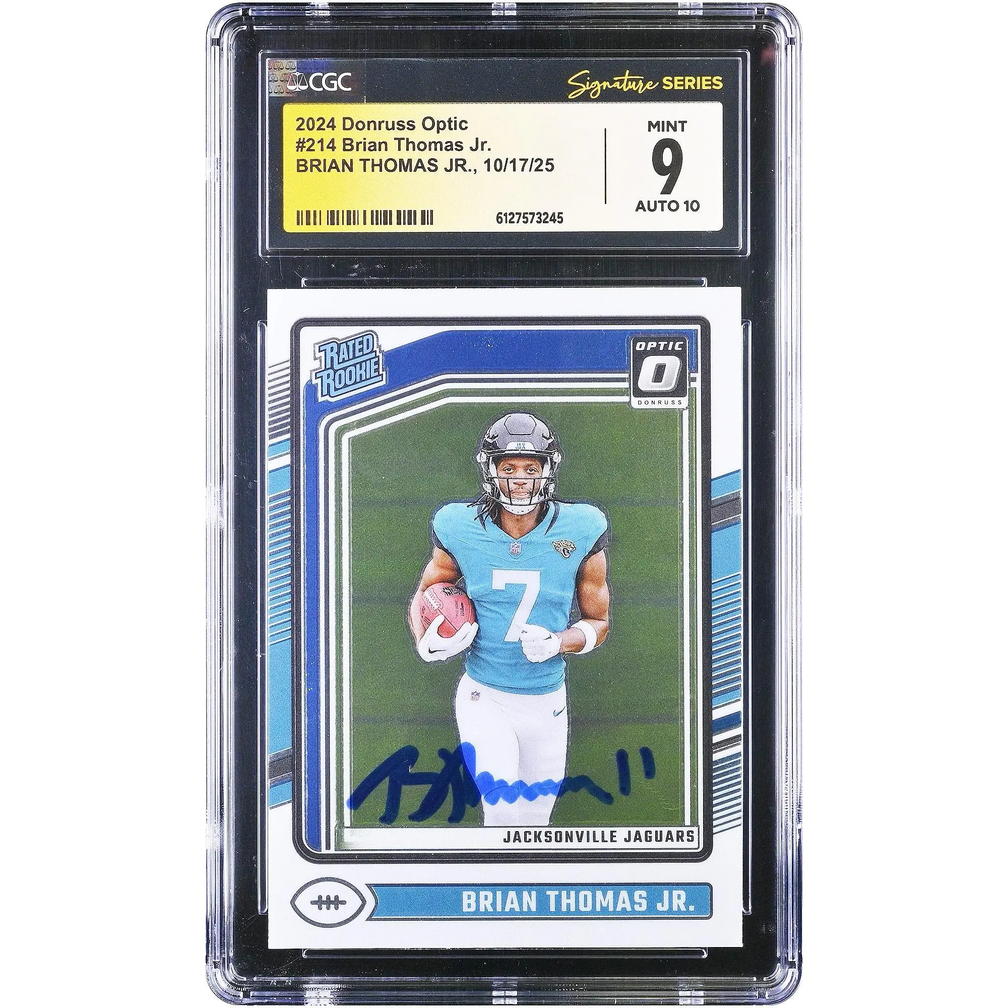 Brian Thomas Jr. Jacksonville Jaguars Autographed 2024 Panini Donruss Optic #214 CGC Authenticated 9/10 Rookie Card - Fanatics Authentic Certified