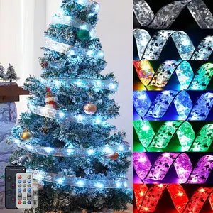 33FT  Christmas Ribbon Lights, Color Changing Lighted Ribbon, 100 LEDs, 80 Modes, APP & Remote Control,  Sync, Timer, USB , Extendable via App for Tall Xmas Tree, Golden