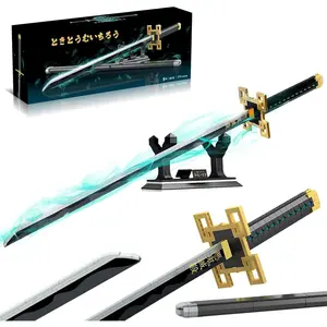 Demon Slayer Sword, 40in Tokitou Muichirou Sword Set with Scabbard and Stand, Cosplay Anime Katana Sword Building Blocks, Collectible Gifts for Kids and Adults 8-12 (771 Pieces)
