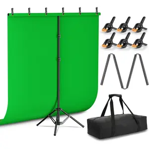 Green Screen Backdrop Kit with Reverse Folding Base, 5x6.5ft Photo Greenscreen Background with Portable T-Shape Stand and 6 Clamps for Photography, Photoshoot, Studio Video Recording, Streaming