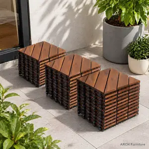 ARCH 27 PCS Interlocking Deck Tiles Diagonal Pattern, 12" x 12" Acacia Wood Tiles For Patio, Waterproof, All-Weather, Outdoor Decking For Garden, Pool, Balcony,...    RR