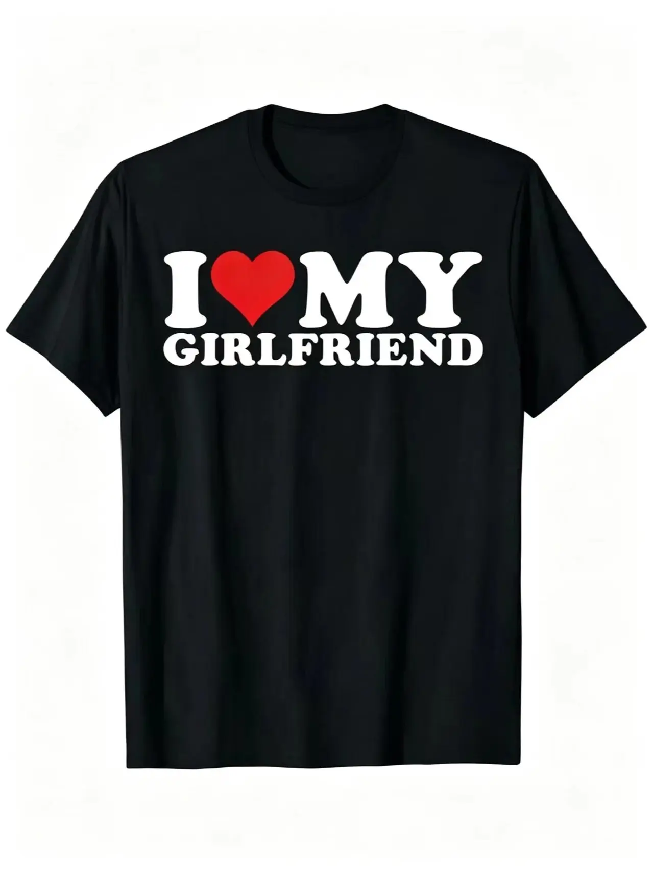 Men's 100% Cotton Short-Sleeve Sports Graphic Tee, Breathable Regular-Length Printed Text "I Love My Girlfriend" Top, Machine-Washable Casual Daily Boyfriend Gift