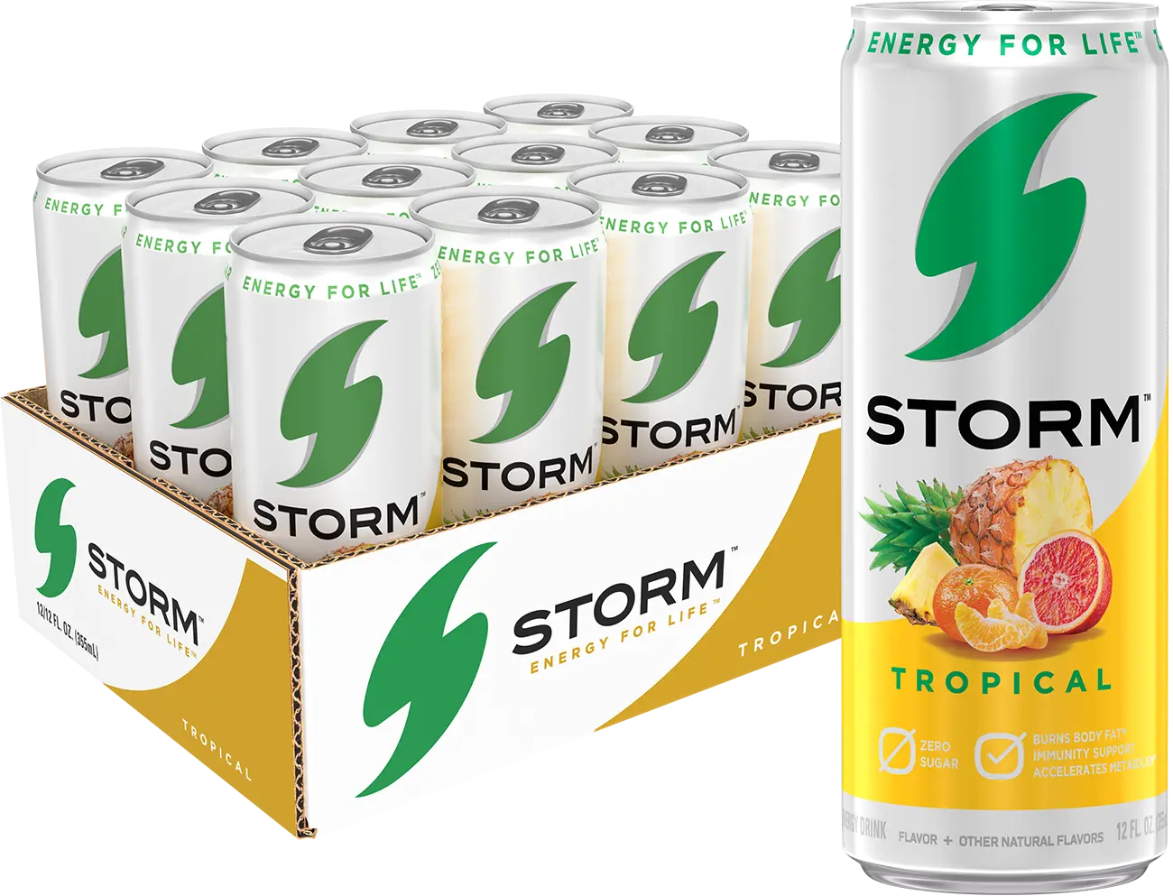 STORM Energy Drink Tropical, Fitness & Wellness Sugar-Free Energy Drink, 12pk 12oz cans