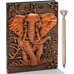 Elephant  Leather Journal Writing Notebook with Pen Set,Antique  Leather Daily Notepad Sketchbook,Travel Diary&Notebooks to Write in,Elephant Journal  for Men Women