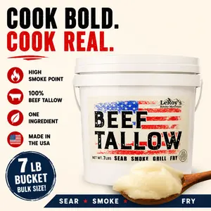 LeRoy's Rocky Mountain Beef Tallow - 7 lb Bucket | Pure American Tradition | High-Quality Beef Tallow for Sear Smoke Grill Fry | 100% Natural No Additives - Cook with unmatched Flavor - Season Cast Iron - Beef Tallow for cooking