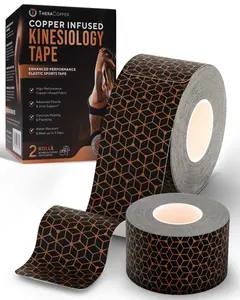 TheraCopper Copper Infused Kinesiology Tape – 2 Rolls (40 Precut Strips) – Advanced Waterproof Kinesiology Tape for Shoulder, Elbow, Bowling Wrist, Weightlifting, Muscle Strain & Joint Support