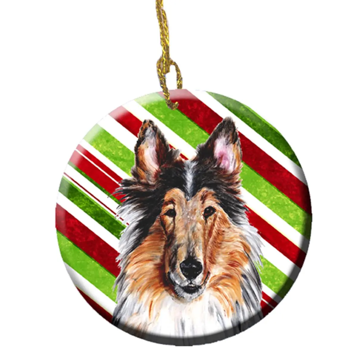 Collie Candy Cane Christmas Ceramic Ornament