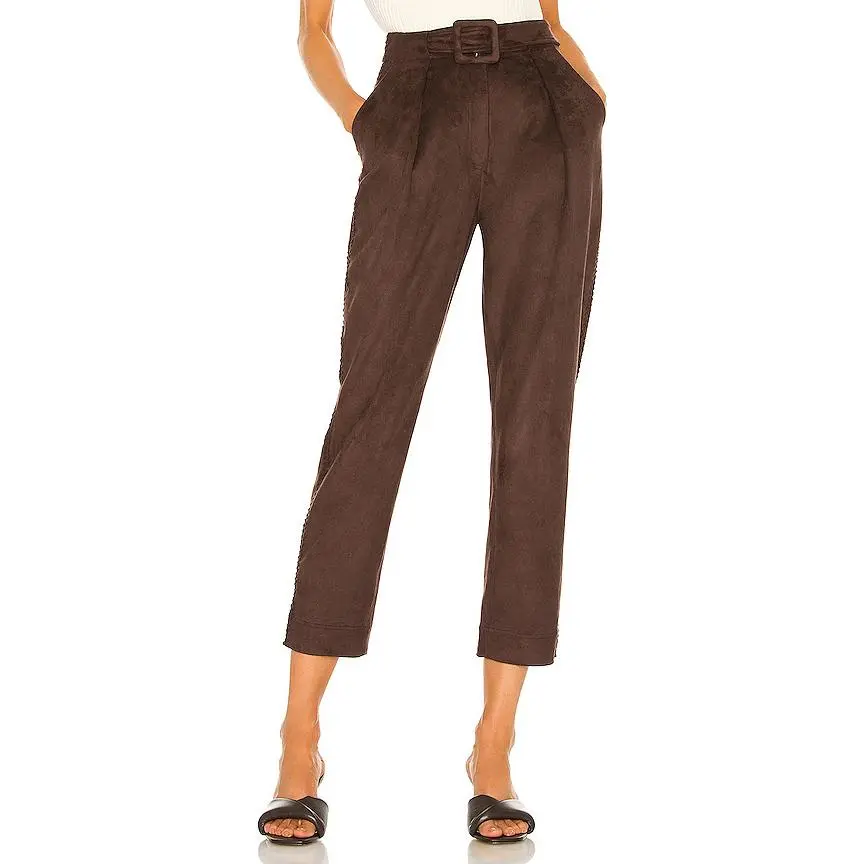 JONATHAN SIMKHAI Gabriella Suede Cropped Pant in Chocolate