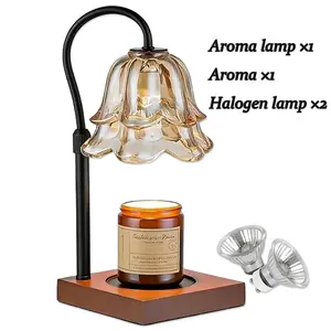 Gold Floral Candle Warmer Lamp with Timer and Height Adjustable Base, Safe No Flame Wax Melt Lamp That Provides Continuous Fragrance and Enhances Home Aesthetic