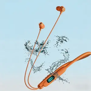 Bluetooth 5.3 Neckband Earbuds 38ms Low Latency Gaming Headset Magnetic Wireless Earphones with SD Card Slot Digital Battery Display for Sports Running,mshuk