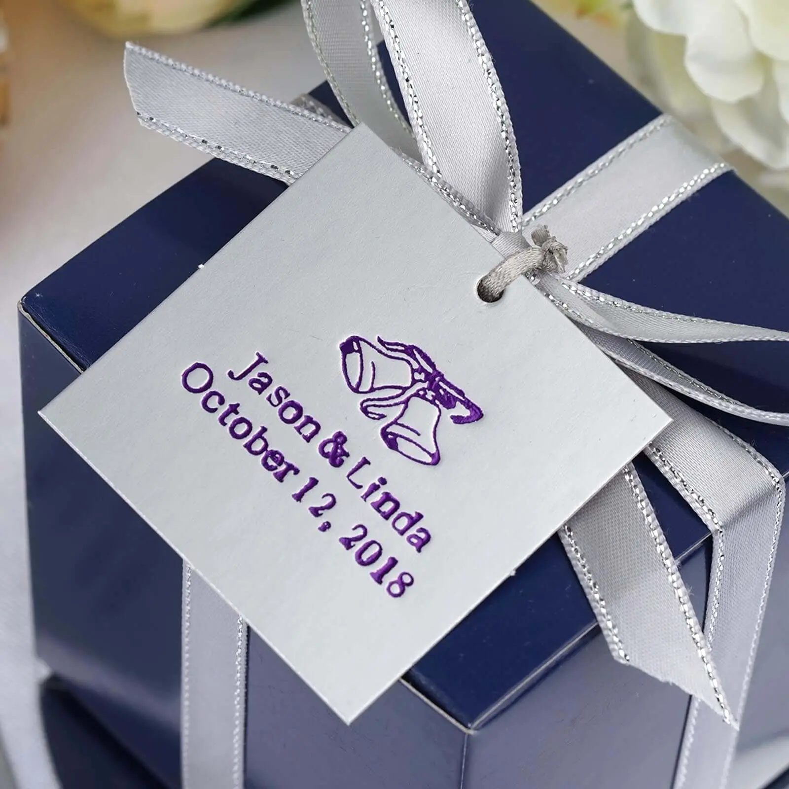 100-Pack Personalized Square Gift Tags - 2"x2" 350g Craft Paper, Glossy Finish, Hot Foil Print, Classy Shapes, Chic Design for Wedding Party, Baby Shower (Office Stationery & Wrapping Supplies)