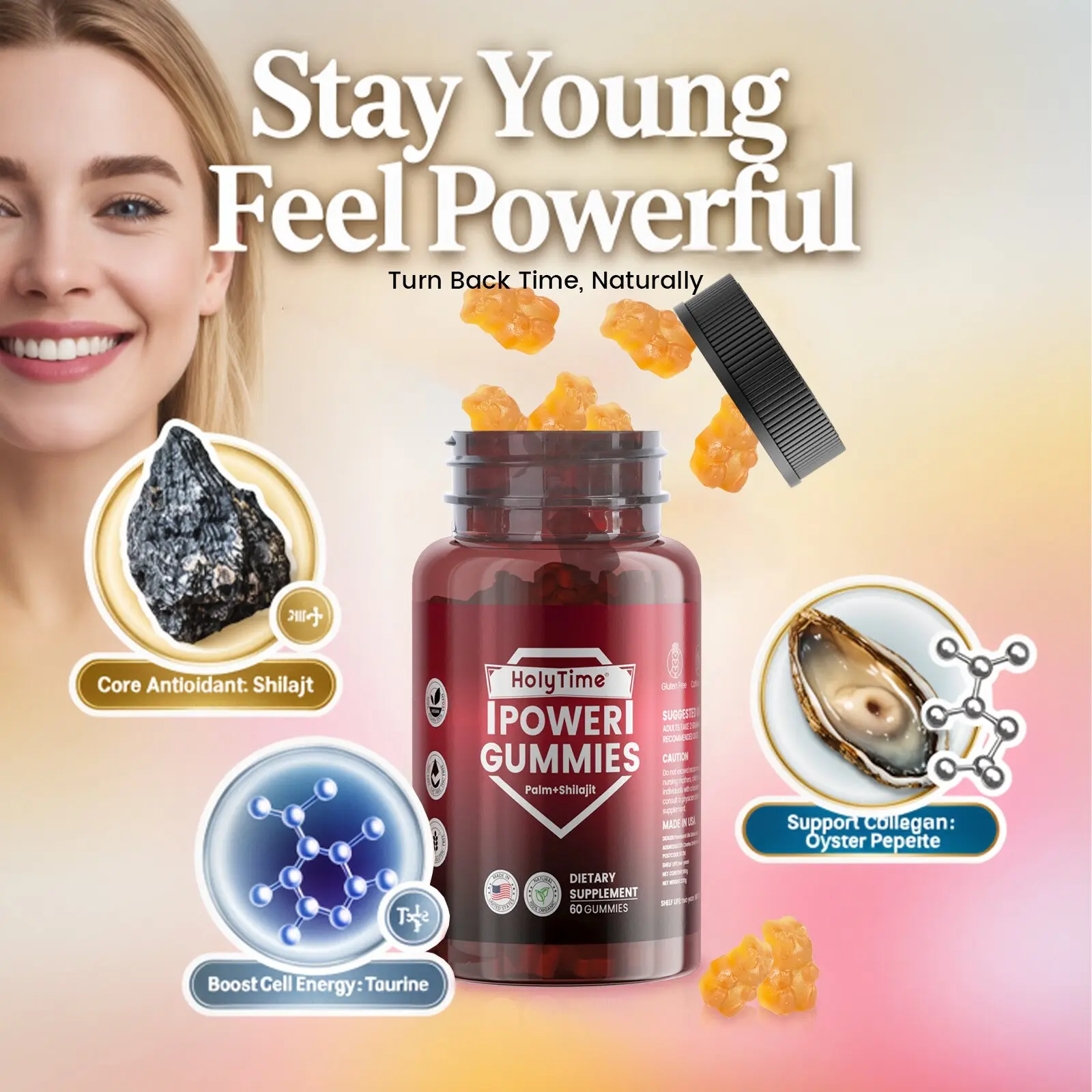 HolyTime Women’s Edible Natural Collagen Dietary Vitamins Youth Gummies - Daily Beauty, Fitness, Health Supplement with Shilajit for Anti-Cellular Aging, Hormonal Balance, Stamina Boost, Radiant Skin Elasticity