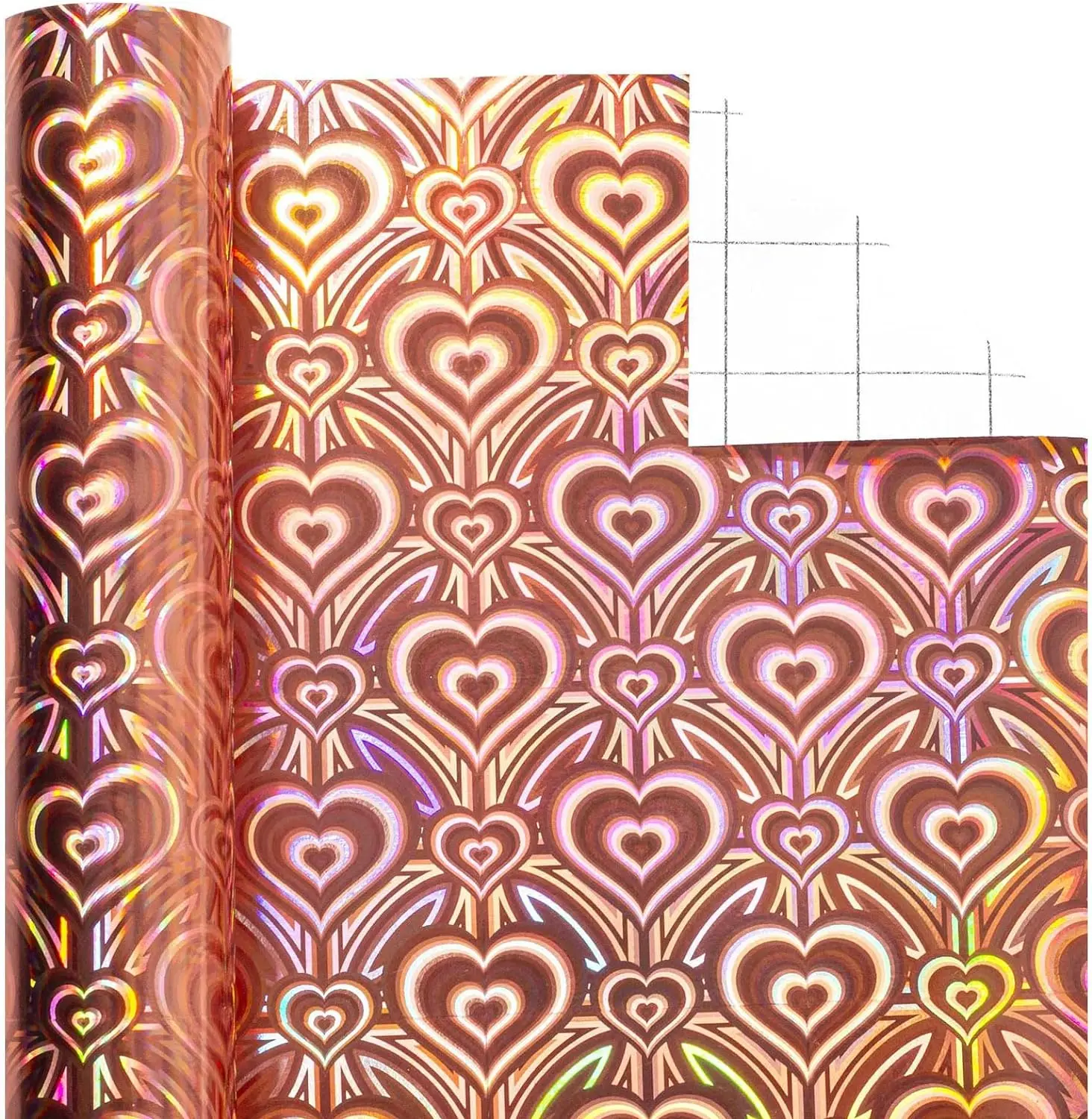 Rose Gold Holographic Wrapping Paper Roll-17 IN×32.8 FT 1 Roll Shiny Metallic Luster Gift Wrap for Christmas, Birthday, Wedding, Bride shower, Valentine's Day Foil Style 46.5 sq.ft.