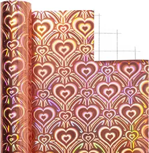 Rose Gold Holographic Wrapping Paper Roll-17 IN×32.8 FT 1 Roll Shiny Metallic Luster Gift Wrap for Christmas, Birthday, Wedding, Bride shower, Valentine's Day Foil Style 46.5 sq.ft.