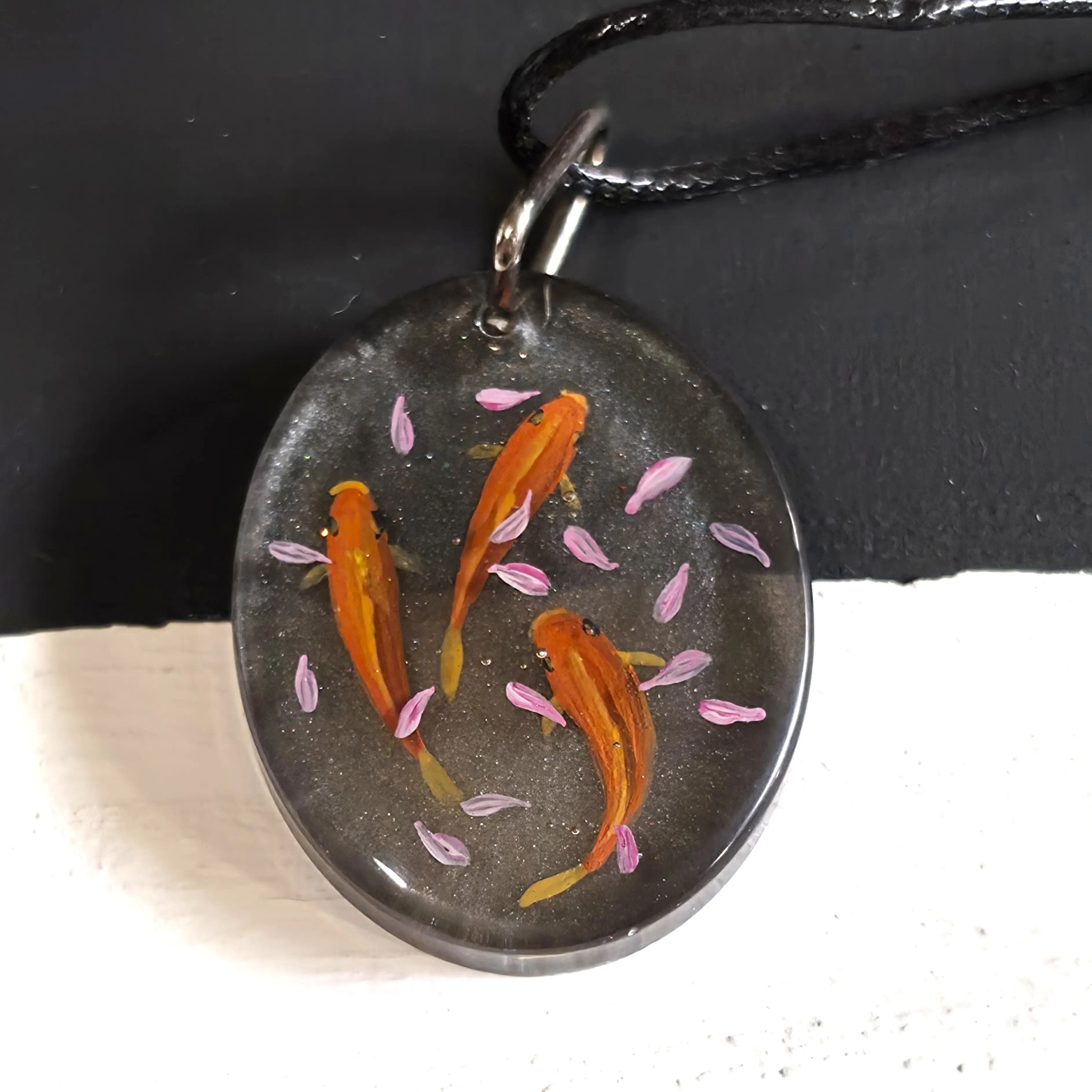 Pendant Resin Hand Painted Koi Fish Large Glitter One-of-a-Kind Jewelry