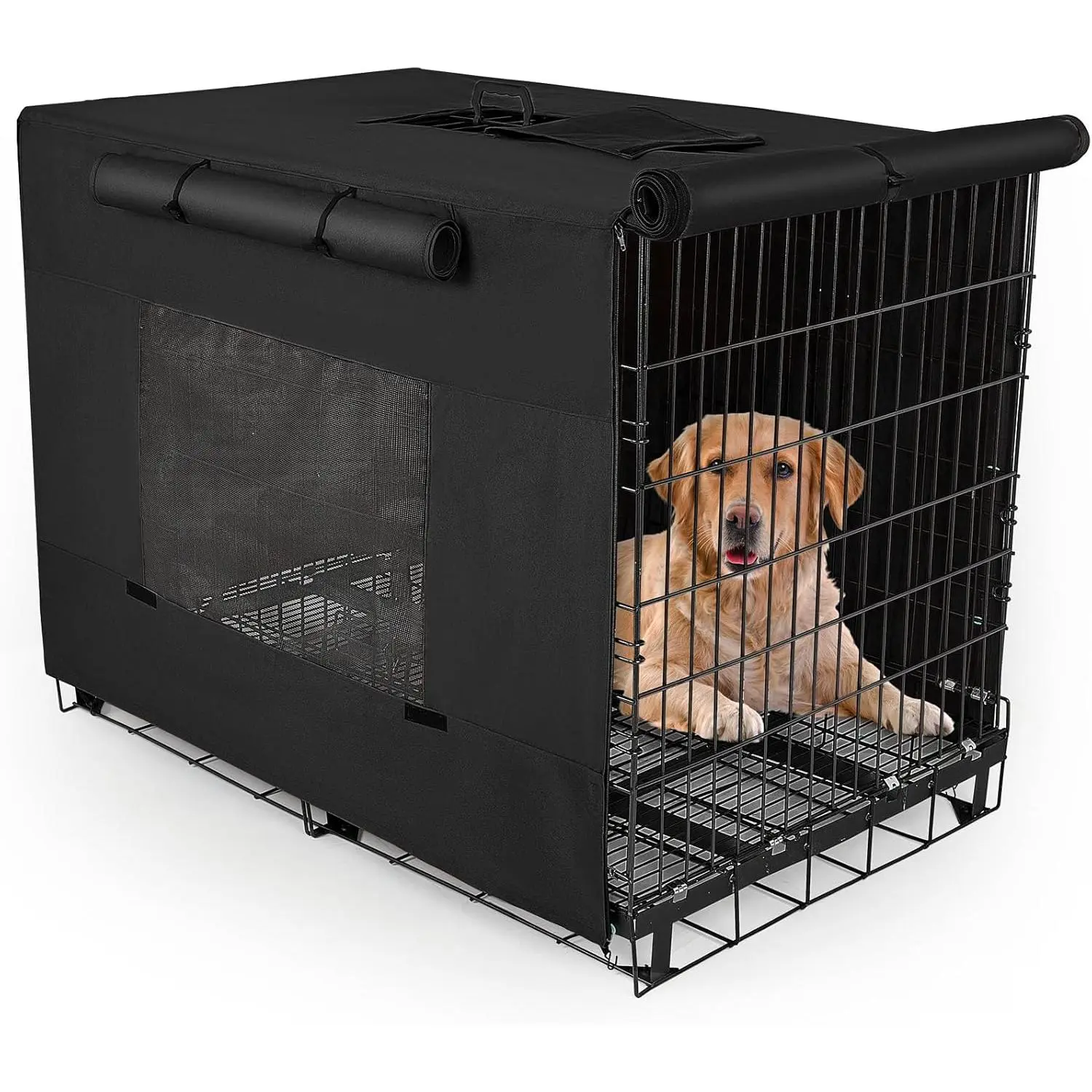 Dog Crate Cover 42 Inch Thickened Dog Kennel Cover Windproof Puppy Cage Cover with Mesh Windows on Both Sides Portable Crate Covers for Dogs Cages Fit for Indoor/Outdoor Use
