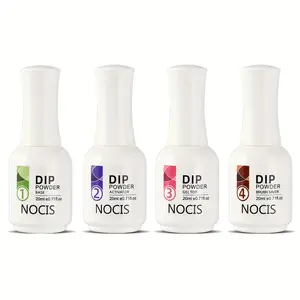 20ML Dip Powder Liquid Set 4Pcs, Base Coat Activator Top Coat Brush Saver, Complete Nail Dip System for Salon & Home