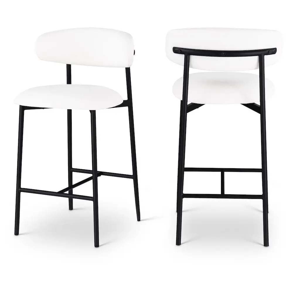 Vegan Leather Counter Stools with Back, Kitchen Island, Off-White, Set of 2