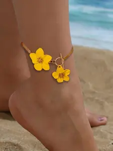 1 Summer Floral Pattern Anklet with Fresh Bloom Design Gold-Plated T-Buckle Beach Vacation Essentials Girly Gifting Accessory