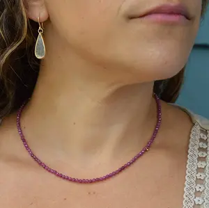 Natural Dainty Ruby Tiny 2mm Beaded Choker Minimalist Crystal Sliver Chain Healing Natural Stone Women Necklace Gift For Her
