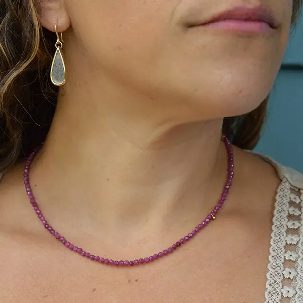 Natural Dainty Ruby Tiny 2mm Beaded Choker Minimalist Crystal Sliver Chain Healing Natural Stone Women Necklace Gift For Her