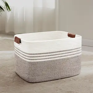 60L Large Laundry Basket with Handles for Living Room, Woven Rope Baskets Bin for Blanket, Kids Toy, Gifts, Wicker Hamper for Bedroom Dirty Clothes, 21"x15"x11" Dark Brown
