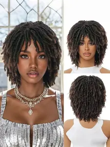 Short Twisted Braided Wig for Women and Men, Synthetic African Curl Claw Clip Wig, Gradient, 14 Inches