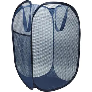 Pop up hamper, the upgraded laundry basket with breathable side pocket mesh. Ideal for room, apartment, dormitory, travel, business trip & kids storage (1, Dark blue)