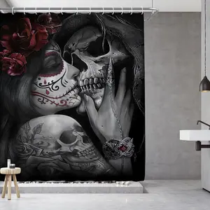 Series Shower Curtain, 1 Count Creative Printed Pattern Waterproof Curtain with 12pcs Hooks, Halloween Home Decoration for Bathroom Dormitory Hotel Salon