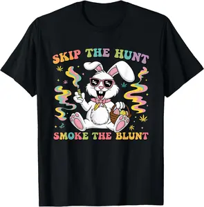 Happy 420 Easter Skip The Hunt Smoke The Blunt Bunny Smoking TShirt 45759 2539