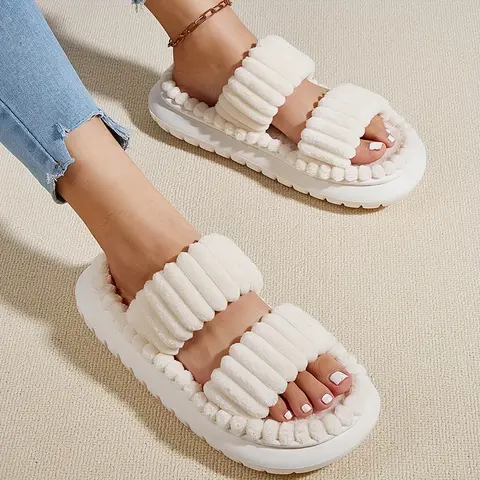 Women's Cloud-Soft Indoor Home Slippers - Open Toe Animal Print Slides, Double Adjustable Straps, Soft Plush Fabric, Cushioned, Lightweight Slip-Resistant EVA Sole, All-Season Use