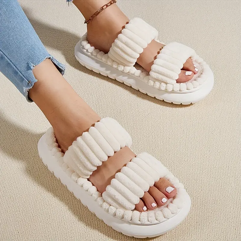 Women's Cloud-Soft Indoor Home Slippers - Open Toe Animal Print Slides, Double Adjustable Straps, Soft Plush Fabric, Cushioned, Lightweight Slip-Resistant EVA Sole, All-Season Use