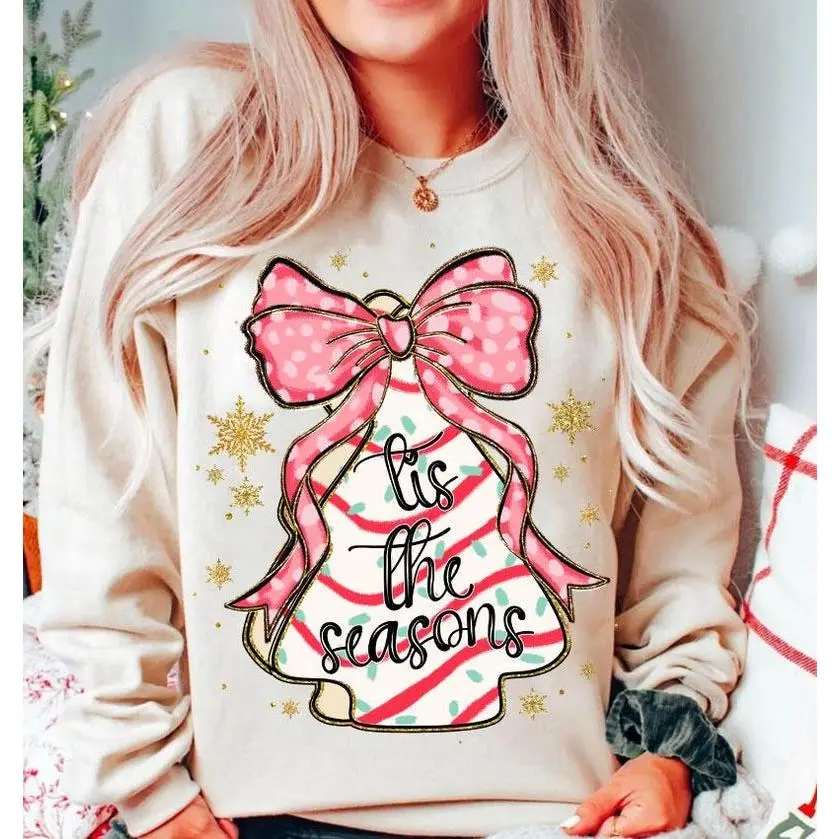 Tis The Season Sweatshirt, Merry Christmas Shirt, Girly Christmas Tree Cake Tee, Little Debbie Xmas Cake Shirt, Girly Xmas Outfit   JX