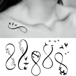 2 Sheets Waterproof Small Cute Fake Hand Neck Temporary Tattoos Stickers Black Mobius Infinity Love Butterfly Anchor Bird Always You and Me