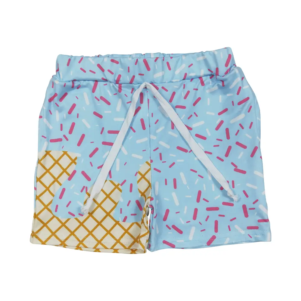 SS0609-Waffle Blue Boy Shorts: Trendy, Edgy Ice Cream Kids Clothes