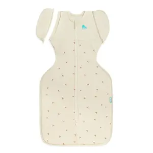 Love to Dream Swaddle Up Transition Bag - Cotton Fleece 1.5 TOG Oat Twigs - Medium: Infant One Piece, Botanical Pattern, Sleeveless, Two-Way Zipper