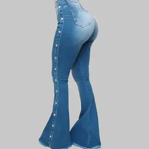 2026 Plus Size Women's Long High Waist Stretch Floor-Length Flared Jeans Bottom Womenswear