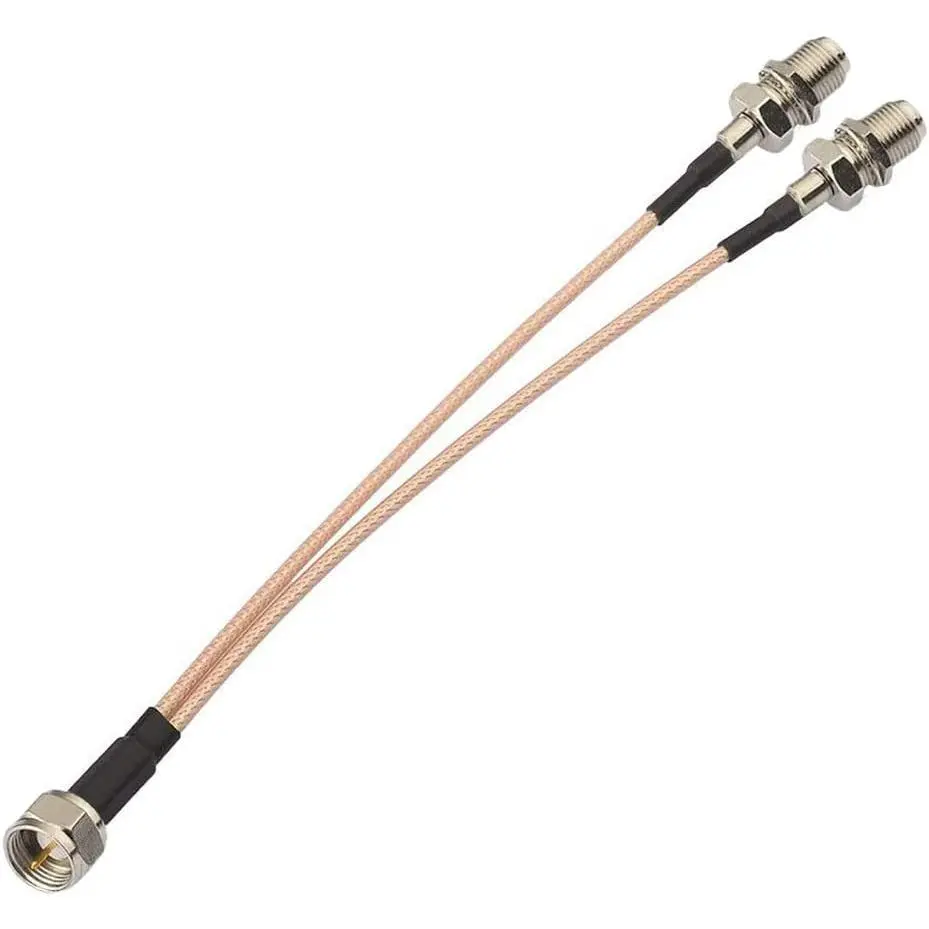 F-Type RG6 3 Way Splitter Combiner Adapter F Male to F Dual Female RG316 Coaxial Cable 15cm/6 inch