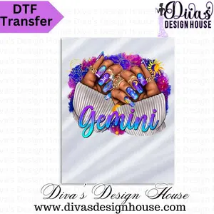 Gemini Zodiac Nails Ready to Press DTF Transfers for Personalized Apparel